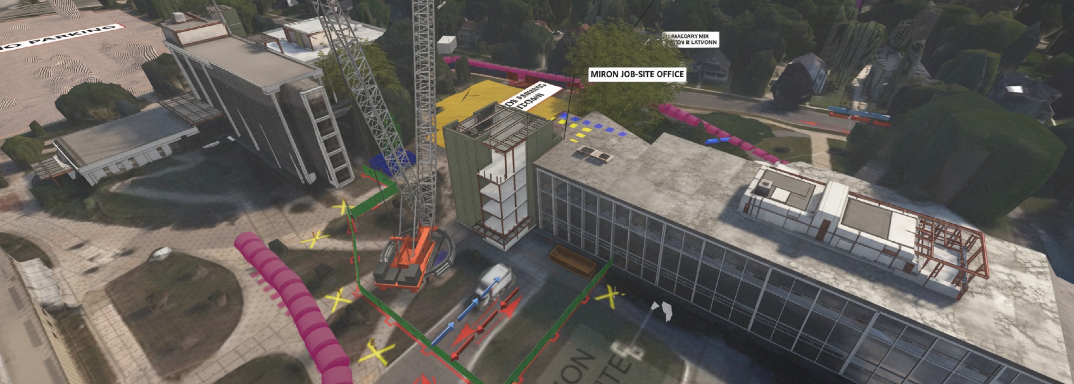 AI-enhanced CMBuilder view of crane and site operations