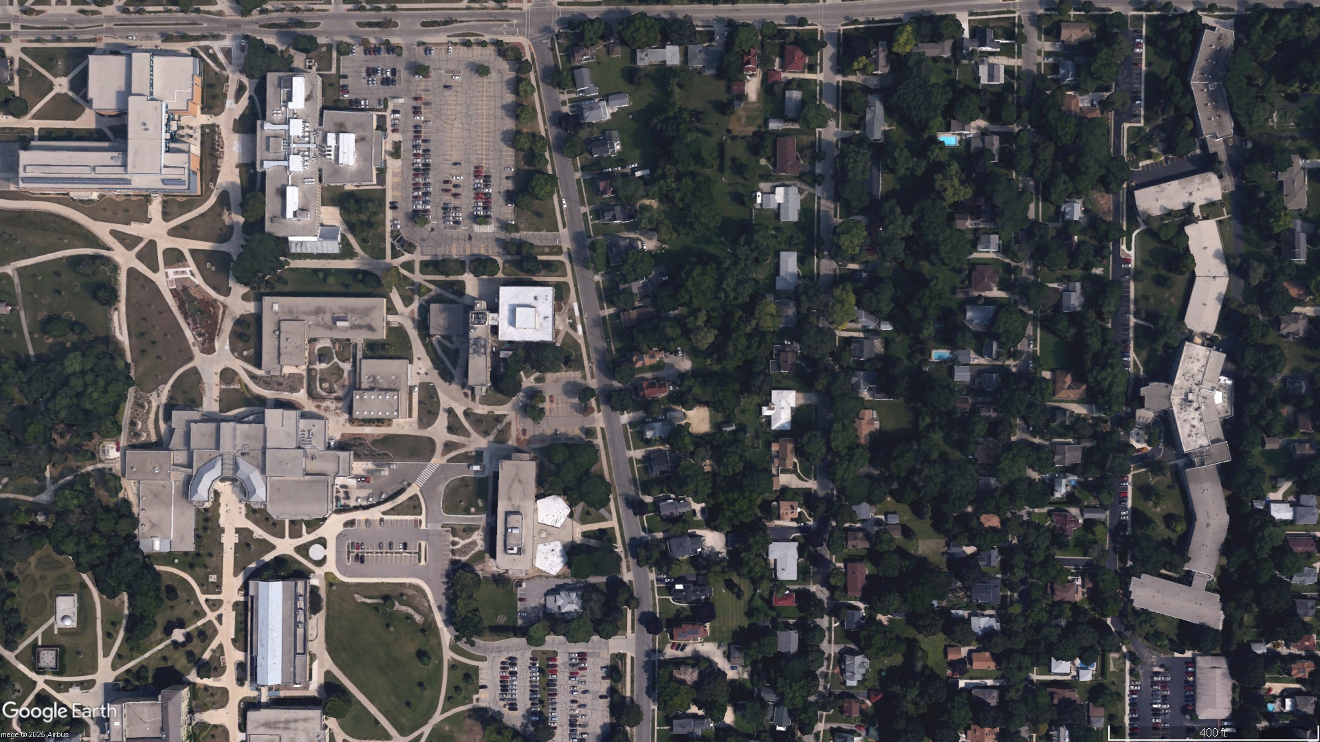 UW–Whitewater · Winther & Heide Hall · Google Earth base aerial